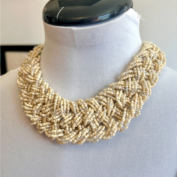 Vintage 90s Braided Beaded Glass Micro Bead Collar Boho Necklace - Picture 2 of 5
